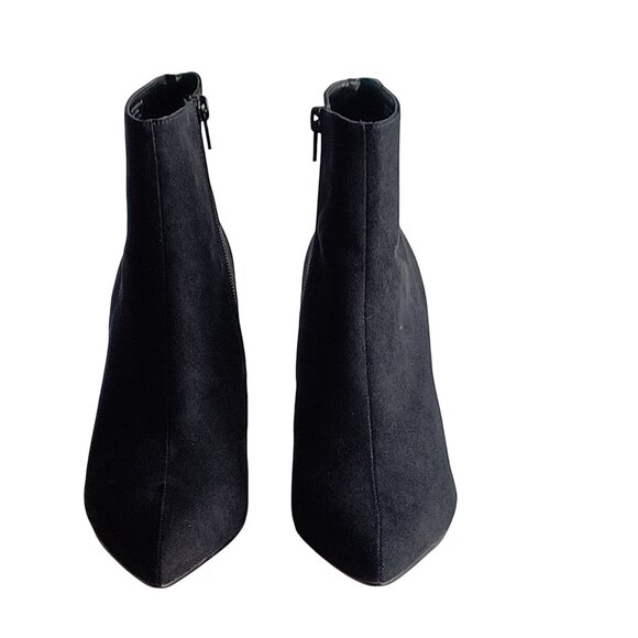 Black Suede Side Zip Pointed Toe Multi Color Rhinestone Block Heel Bootie SZ 7M - Picture 9 of 14